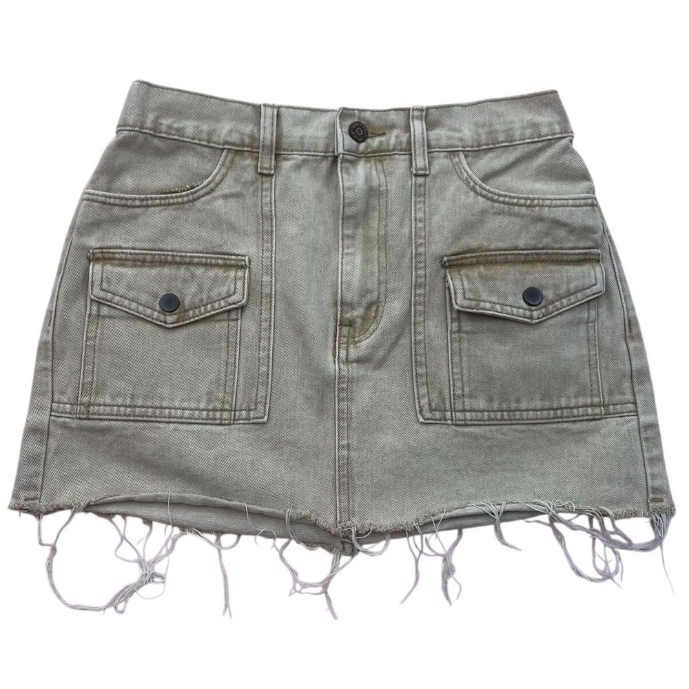 Cargo Mini Skirt Raw Hem Womens 27‎ Gray Denim Utility Sincerely Jules